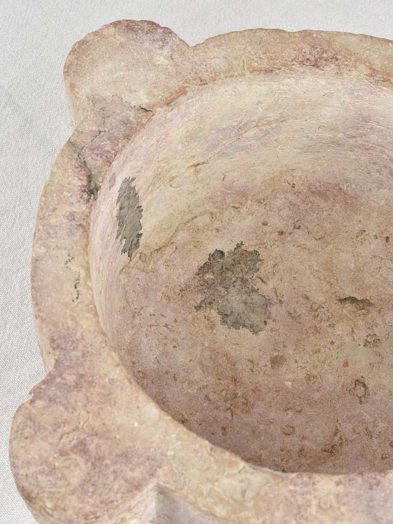 Antique stone mortar with brown / purple patina