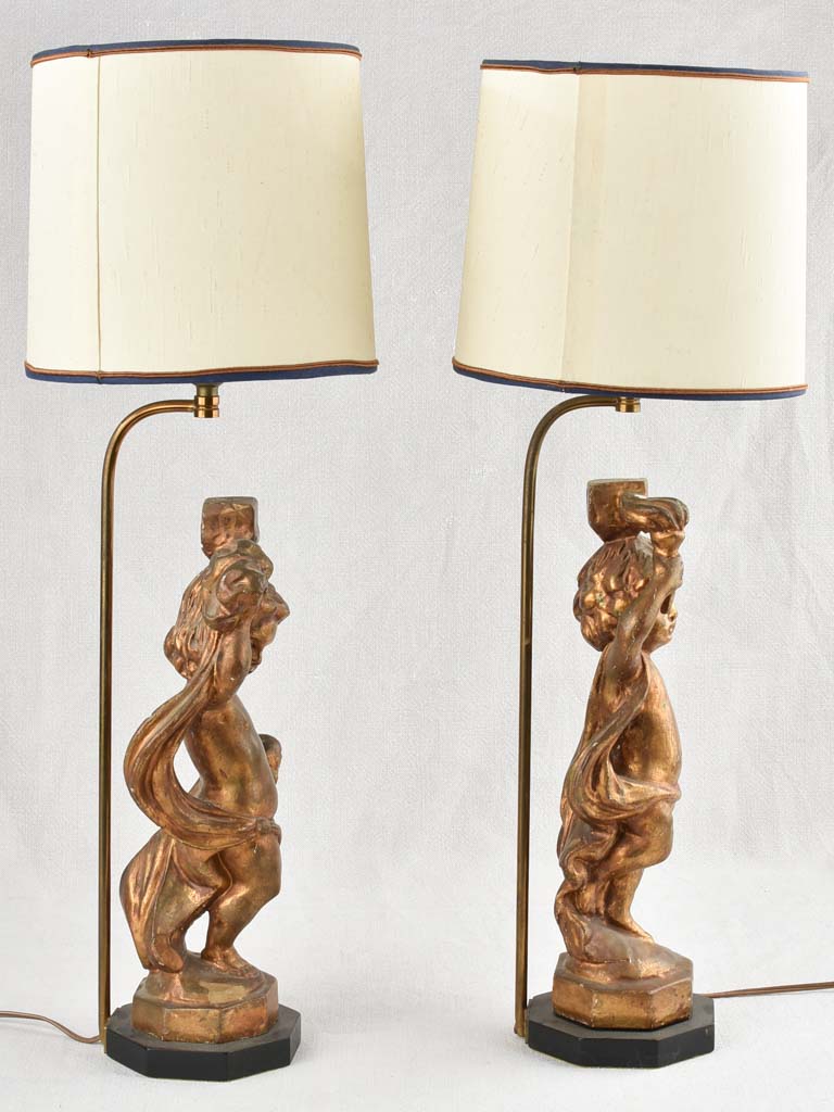 Pair of gilded table lamps - cherubs 24¾"