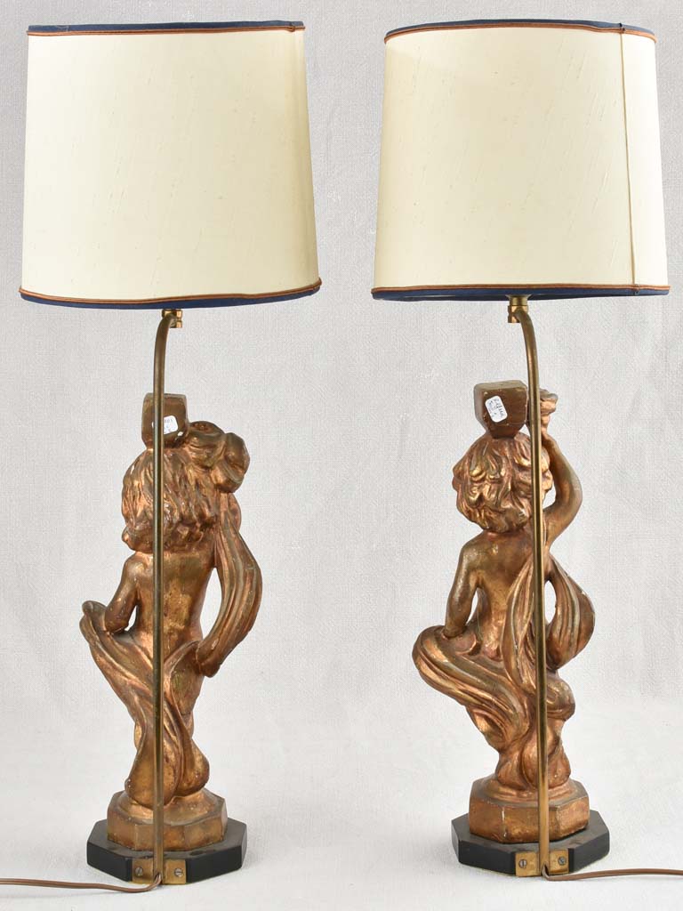 Pair of gilded table lamps - cherubs 24¾"