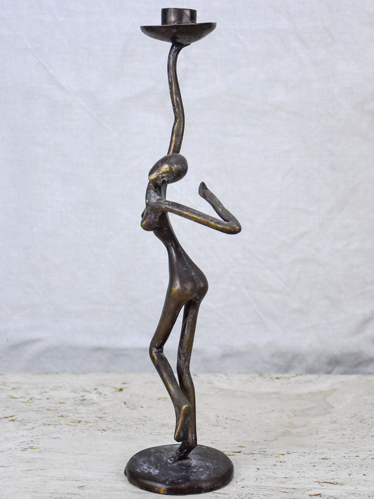 Vintage figurative bronze candlestick of a dancing woman 14¼"