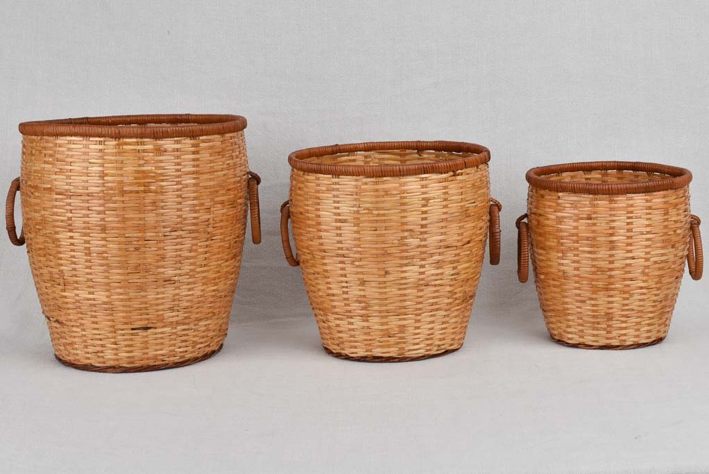 Vintage wicker cachepots 8¾" - 12¼" high (three)