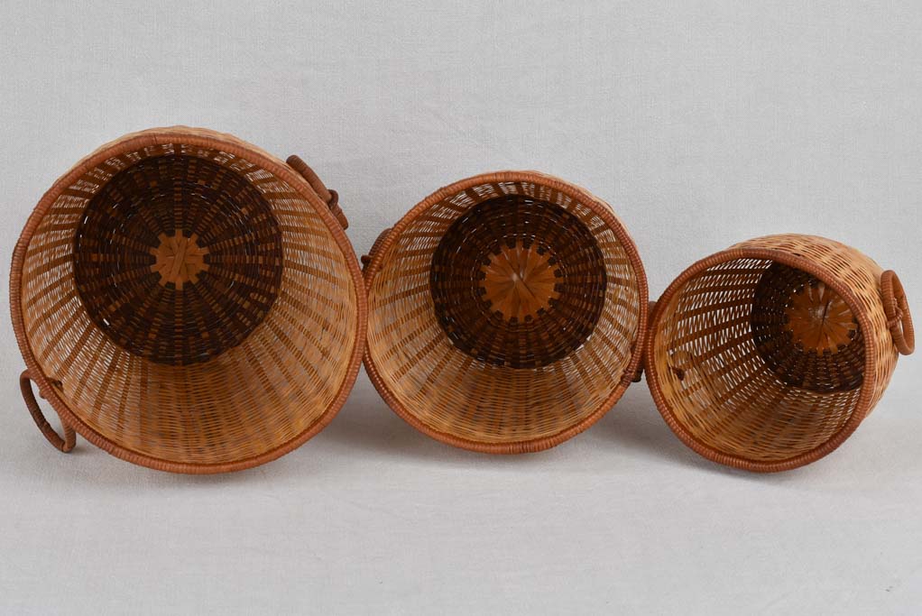 Vintage wicker cachepots 8¾" - 12¼" high (three)