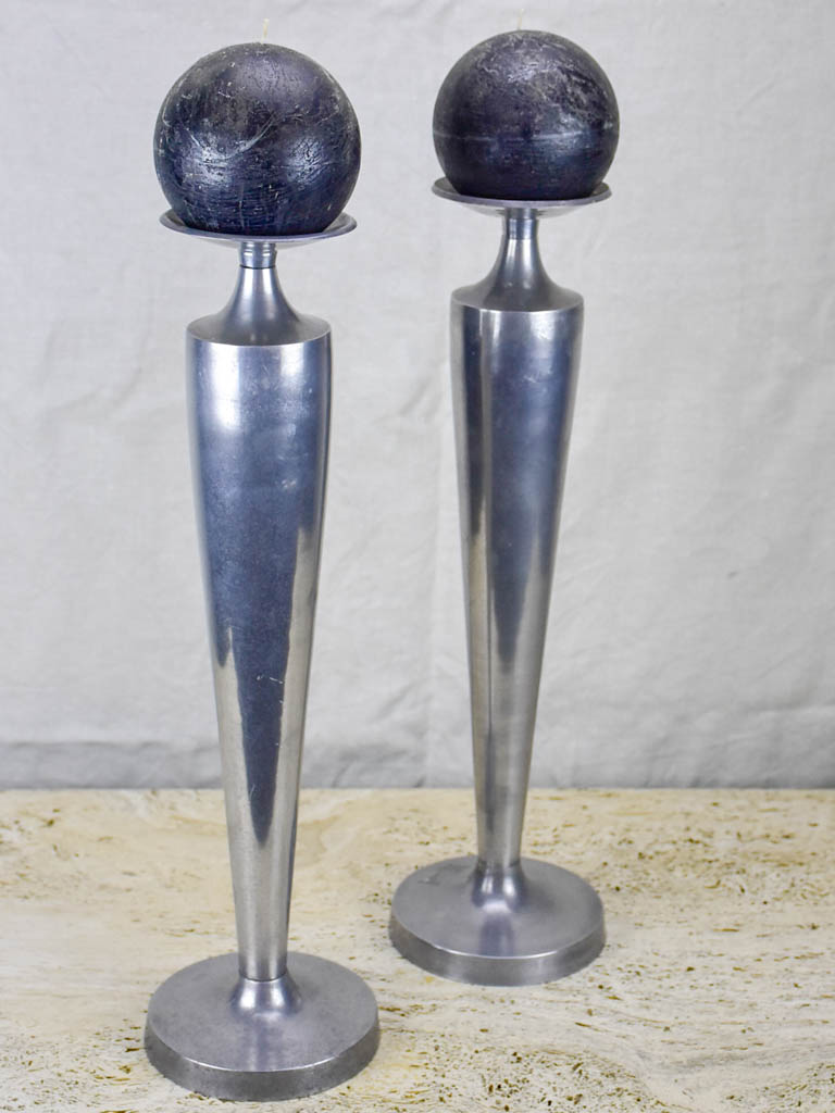 Pair of large vintage candlesticks - aluminium