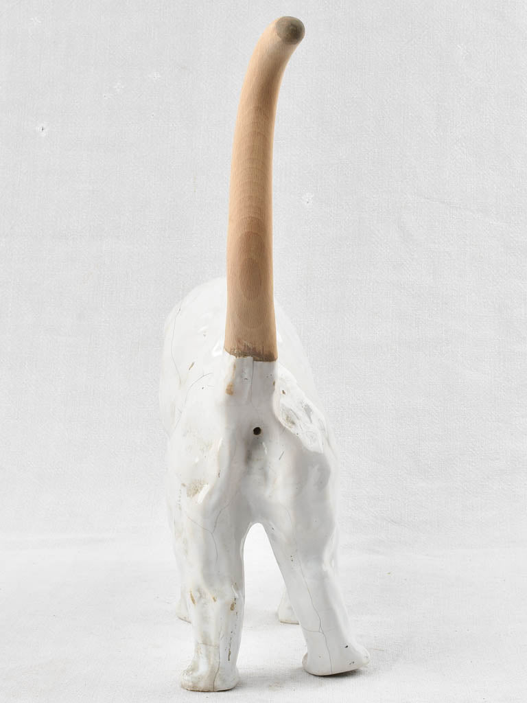 Antique French white cat - roof sculpture attributed to La Poterie du Mesnil de Bavent 17"