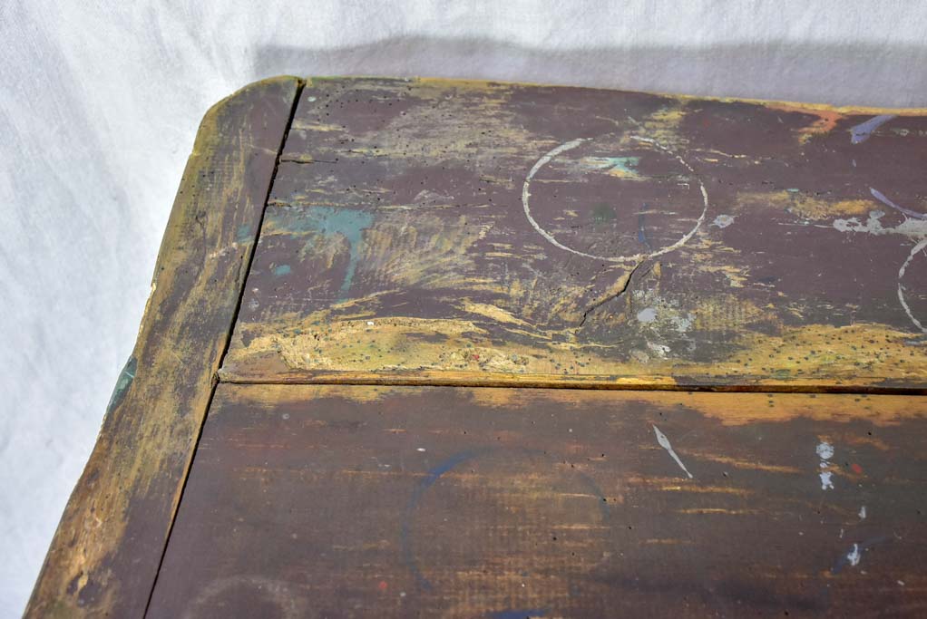 Superb early 20th Century work table with original green patina, cross bracing and drawer 31½ x 39¾""