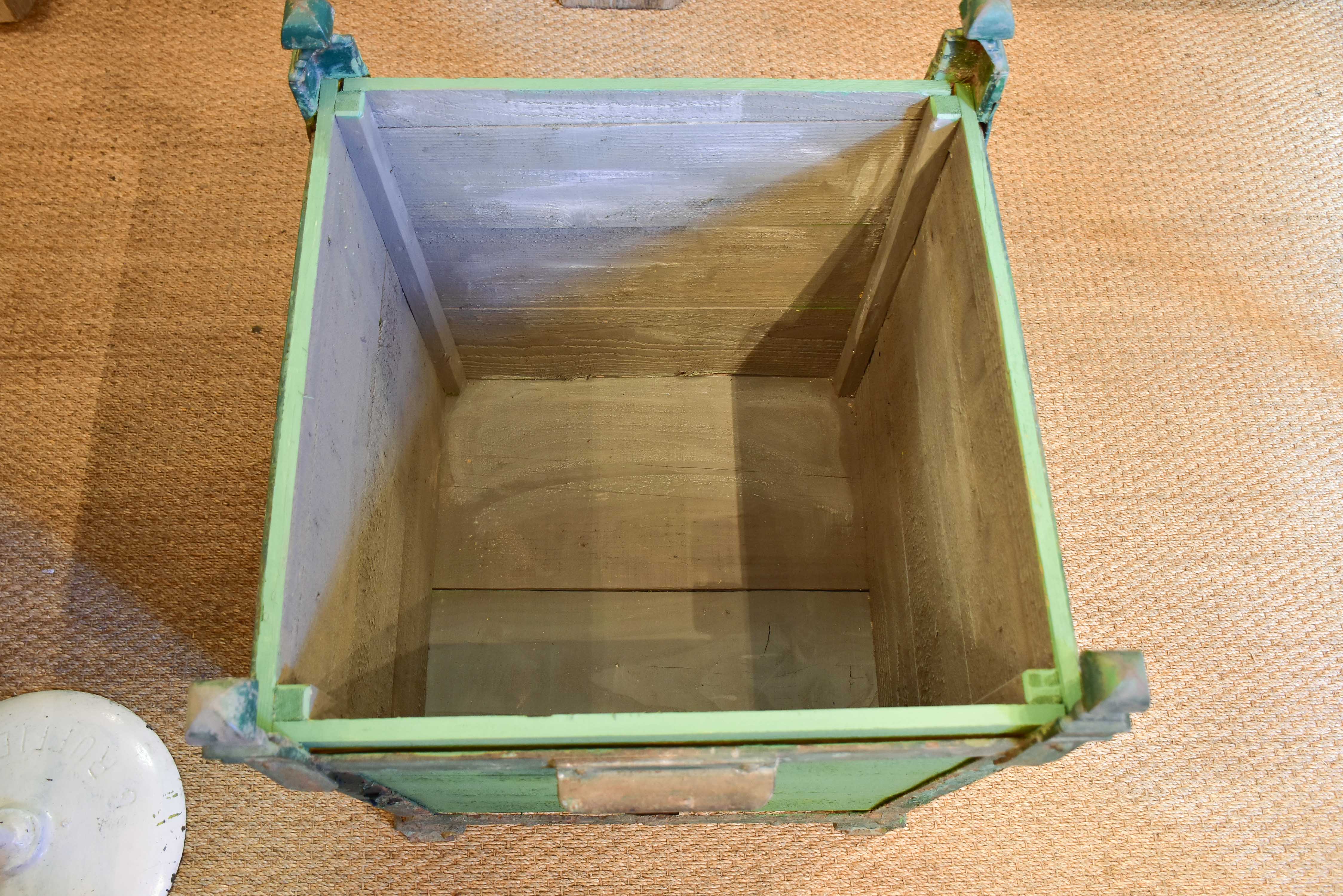 Three antique French garden planters with green finish