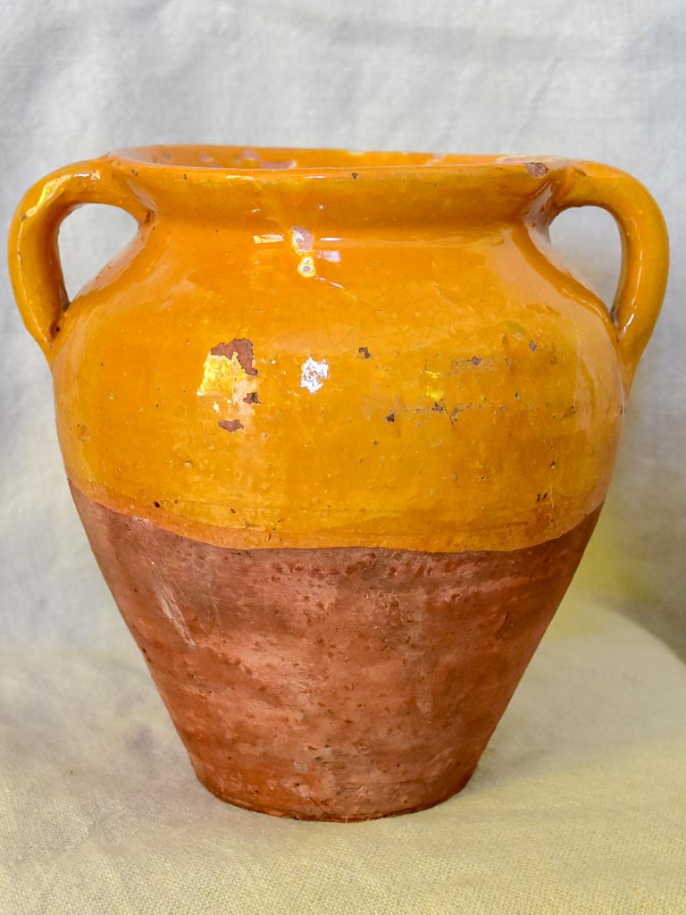 Early 20th Century French confit pot with apricot glaze 8¼"