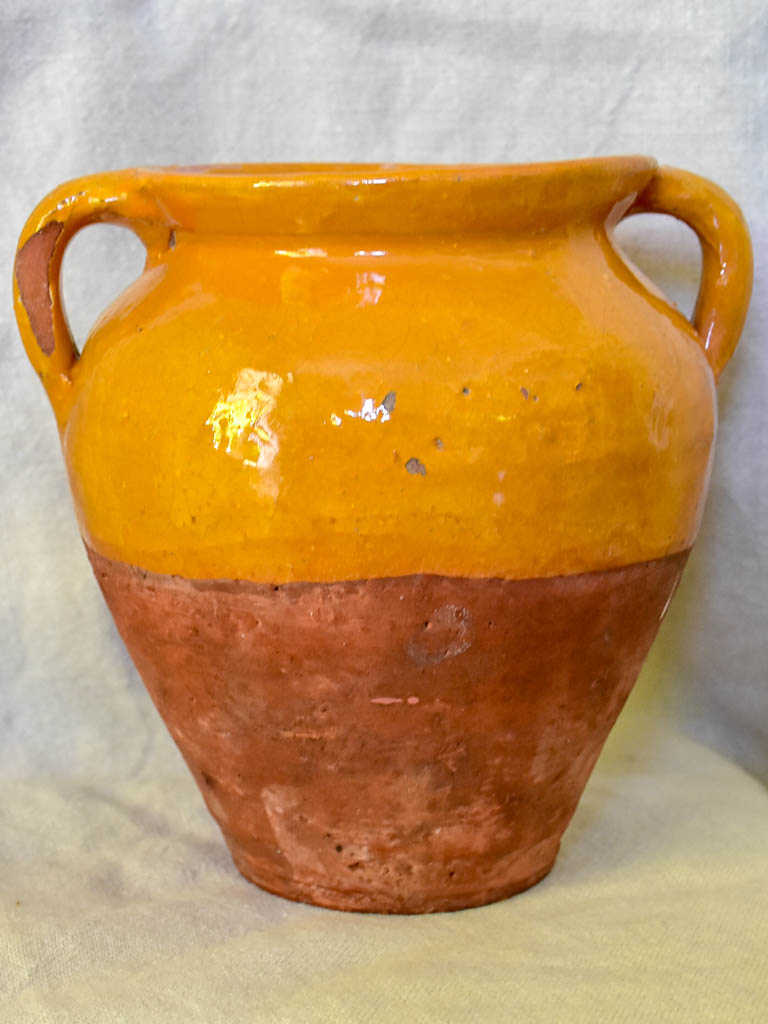 Early 20th Century French confit pot with apricot glaze 8¼"