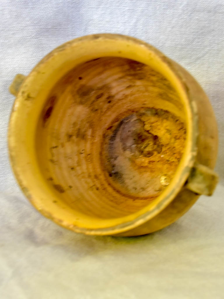Small antique French confit pot - un-glazed outside 6"