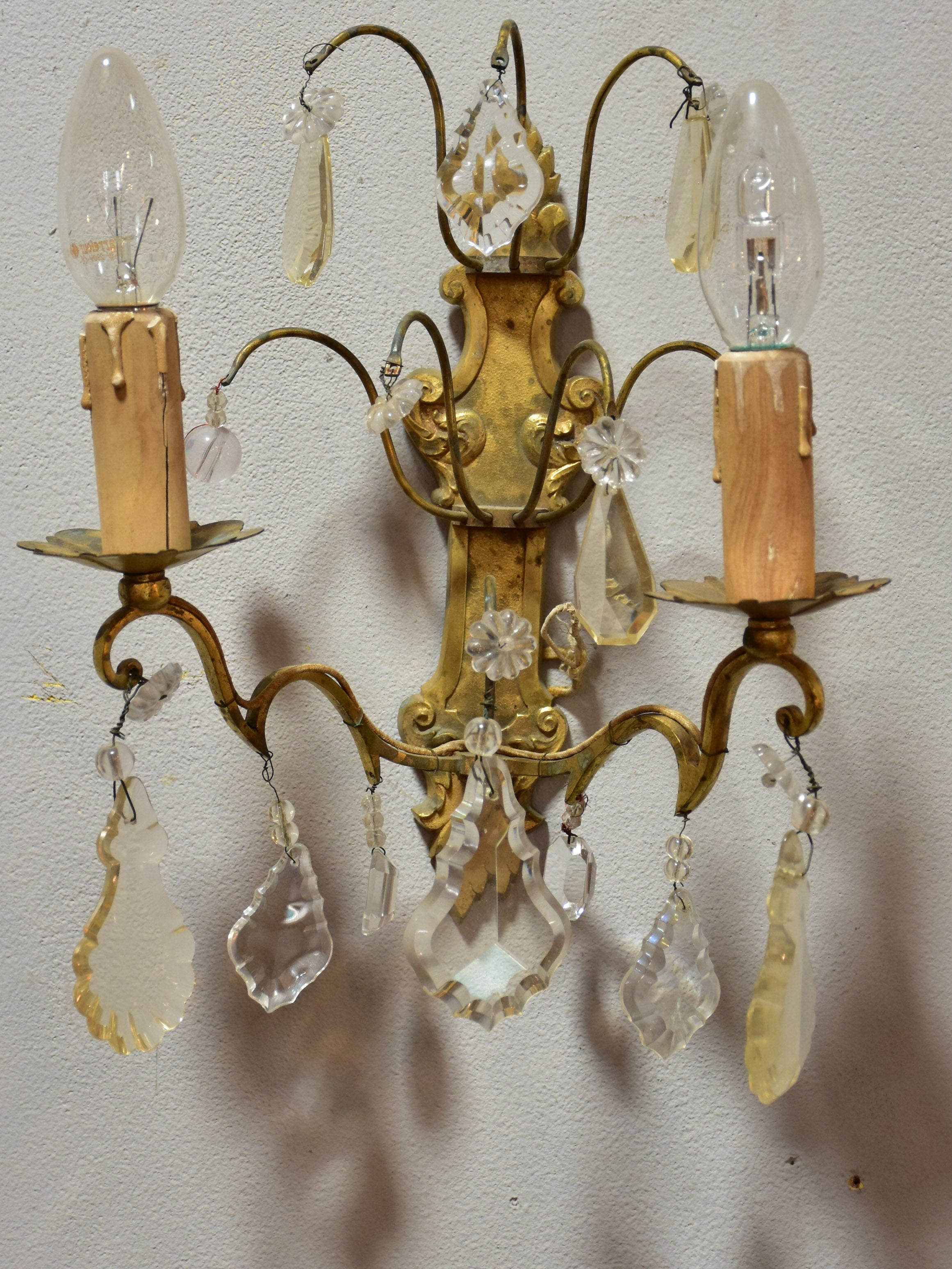 Pair of antique French crystal wall sconces