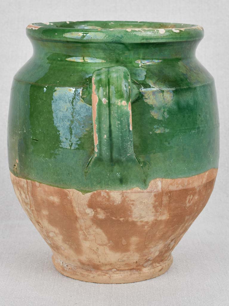 Confit pot, green glaze, antique, small 6¾"