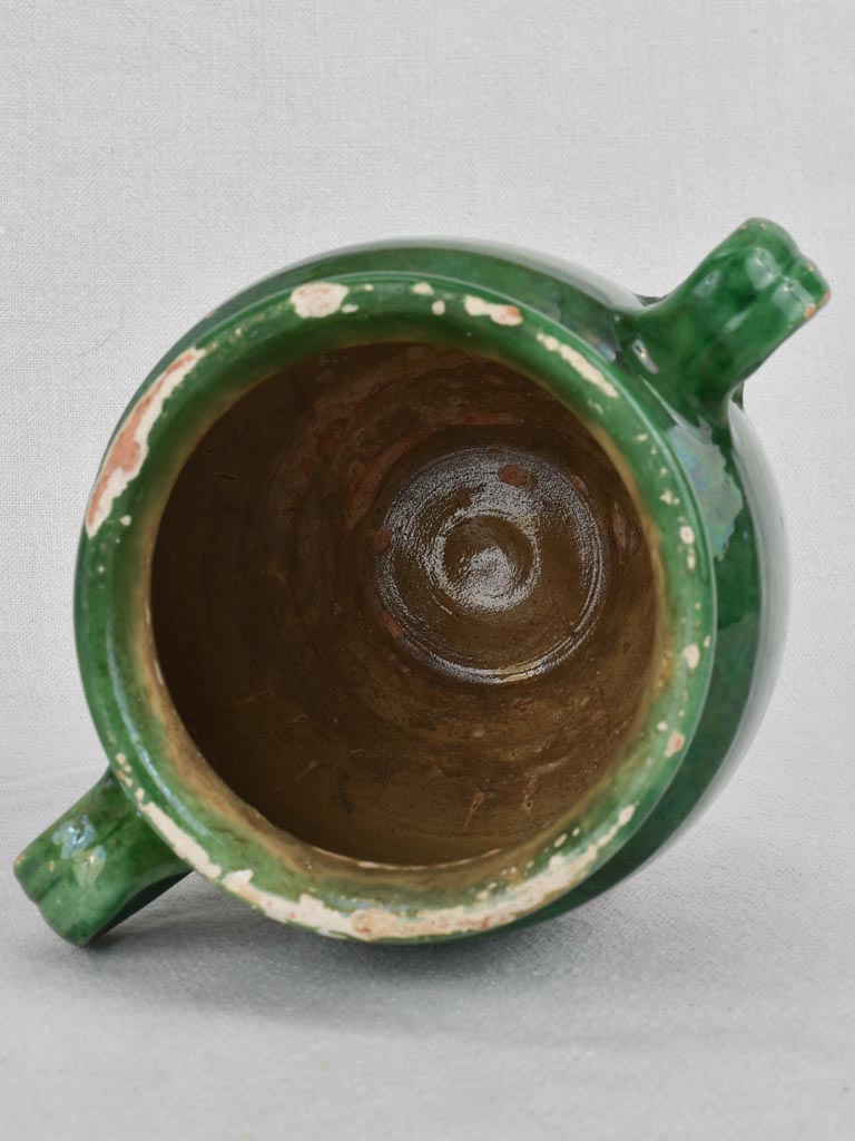 Confit pot, green glaze, antique, small 6¾"