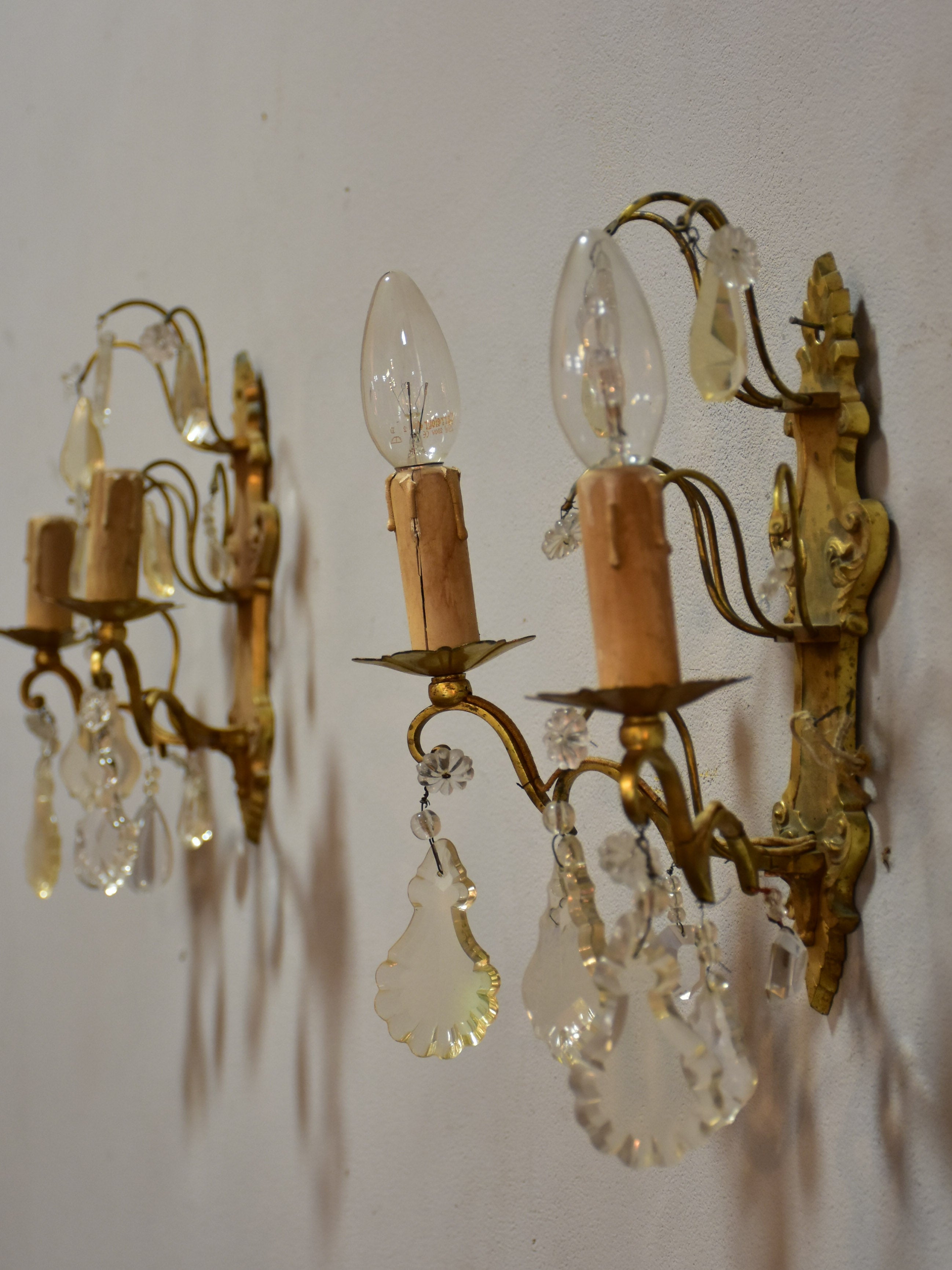 Pair of antique French crystal wall sconces