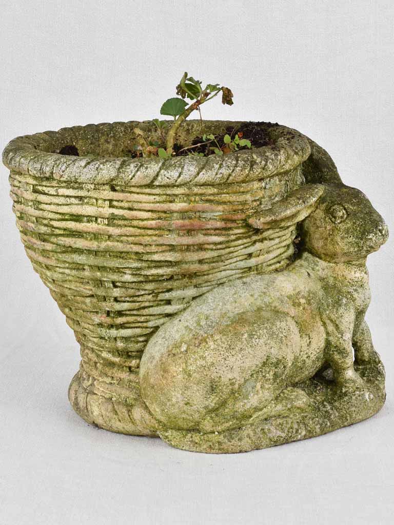 Planter, rabbit with basket, mid-century, 11¾"