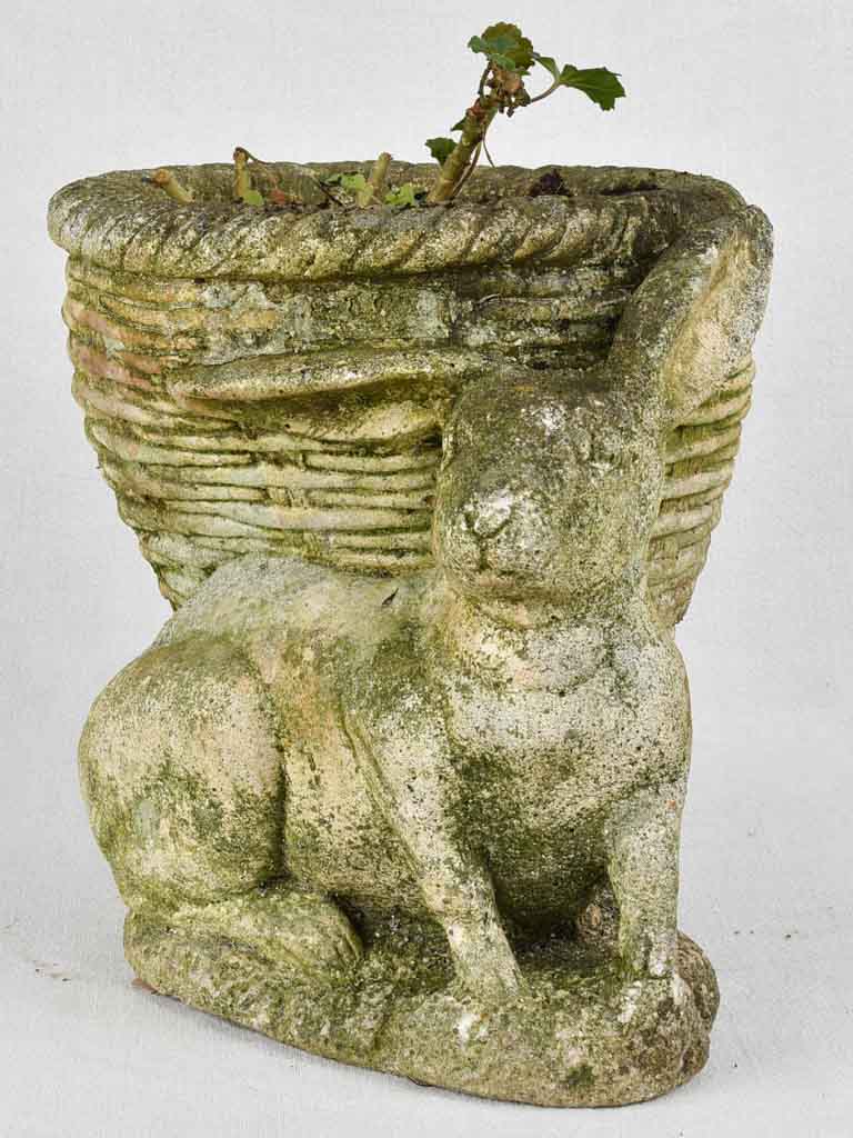 Planter, rabbit with basket, mid-century, 11¾"