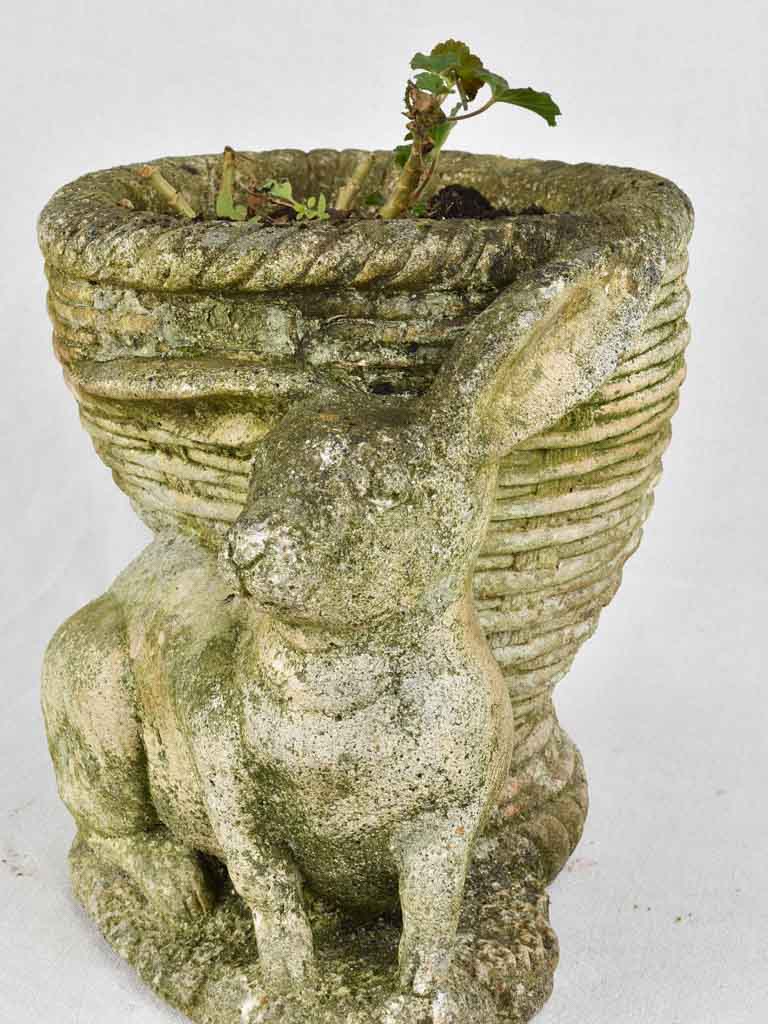 Planter, rabbit with basket, mid-century, 11¾"