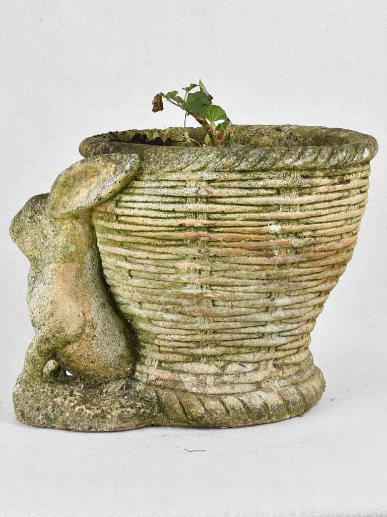 Planter, rabbit with basket, mid-century, 11¾"