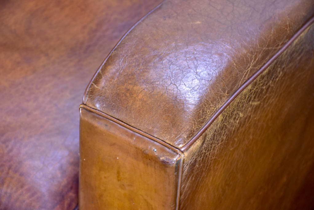 Pair of Art Deco square back French leather club chairs