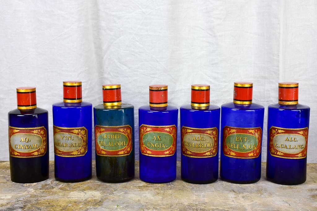 Rare collection of antique French apothecary jars - cobalt blue