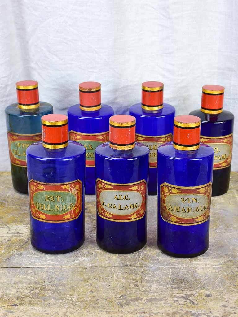 Rare collection of antique French apothecary jars - cobalt blue