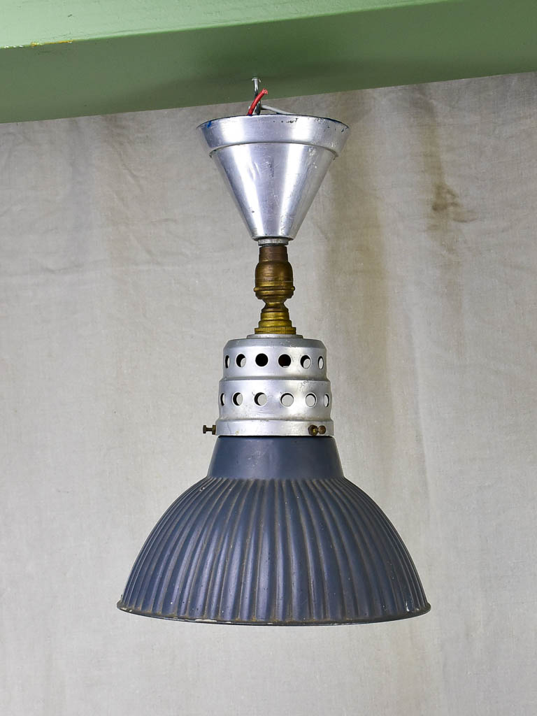 Pair of antique Holophane industrial pendant lights
