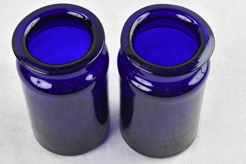 Pair of vintage cobalt blue apothecary jars 7½"