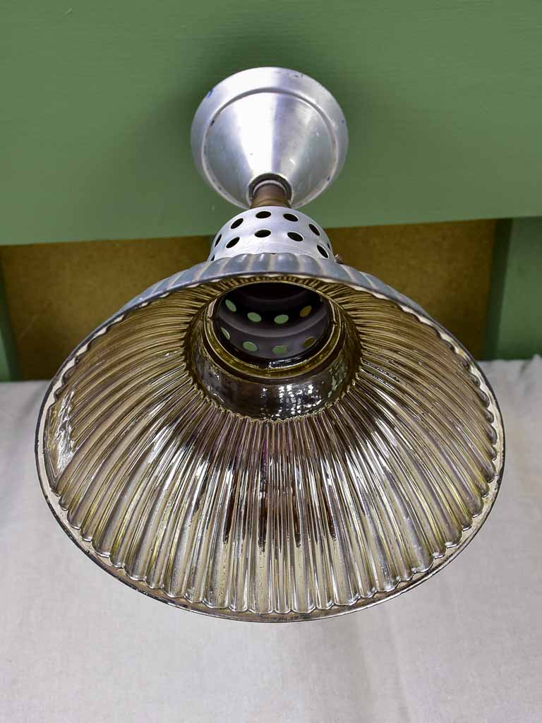 Pair of antique Holophane industrial pendant lights