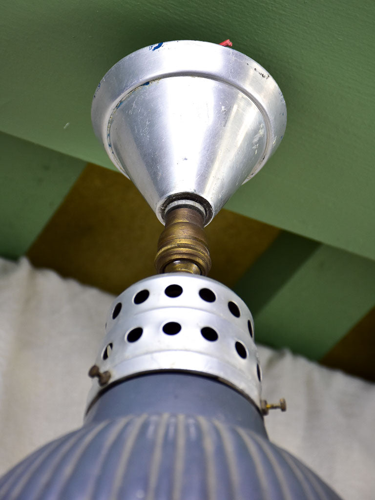 Pair of antique Holophane industrial pendant lights
