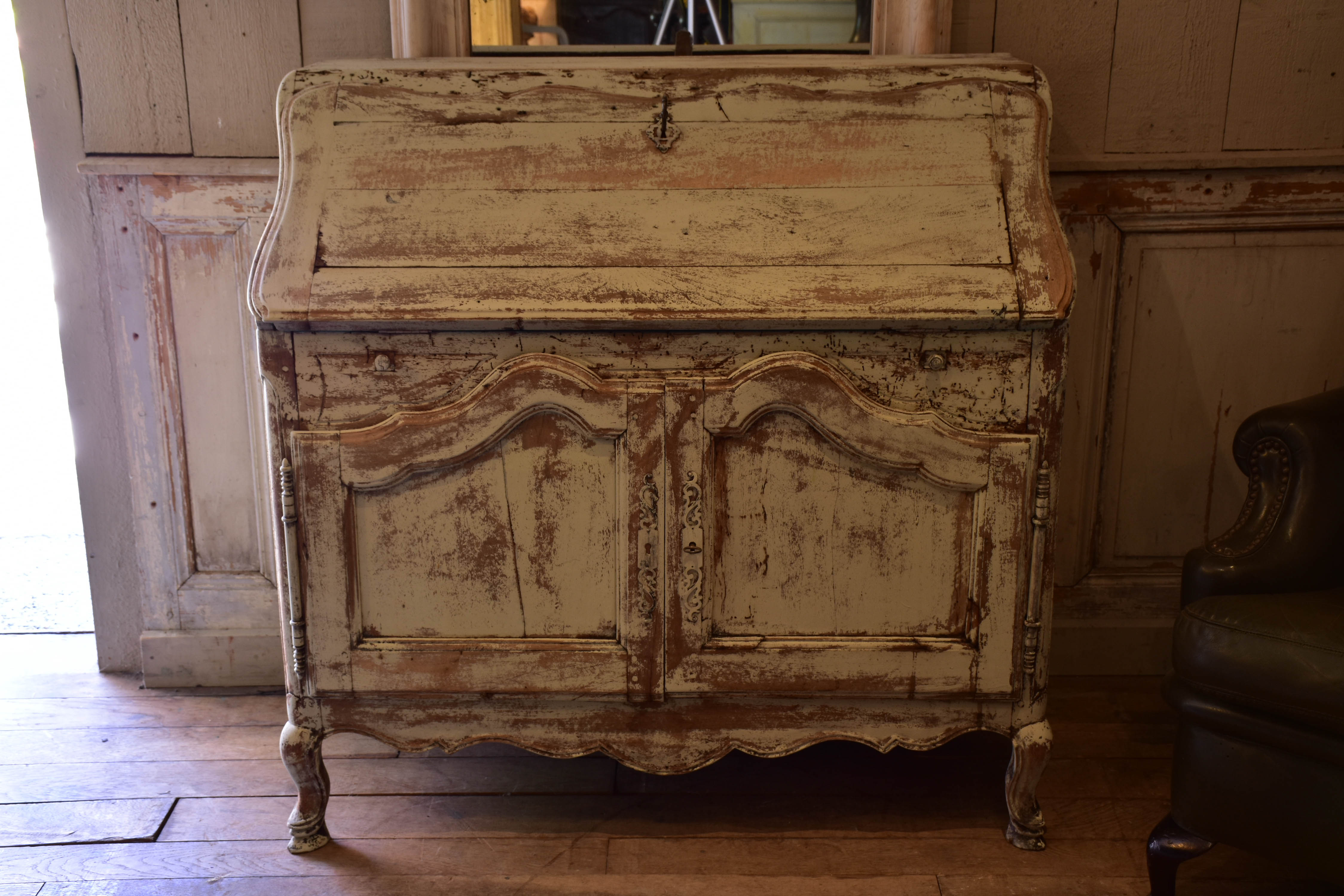 19th century Louis XV secretaire buffet with aqua interior