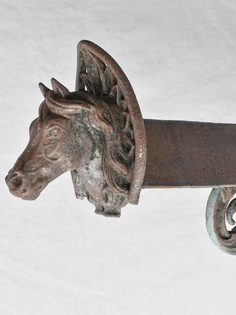 Antique French saddle rack with horse head - cast iron 23¼" x 15"