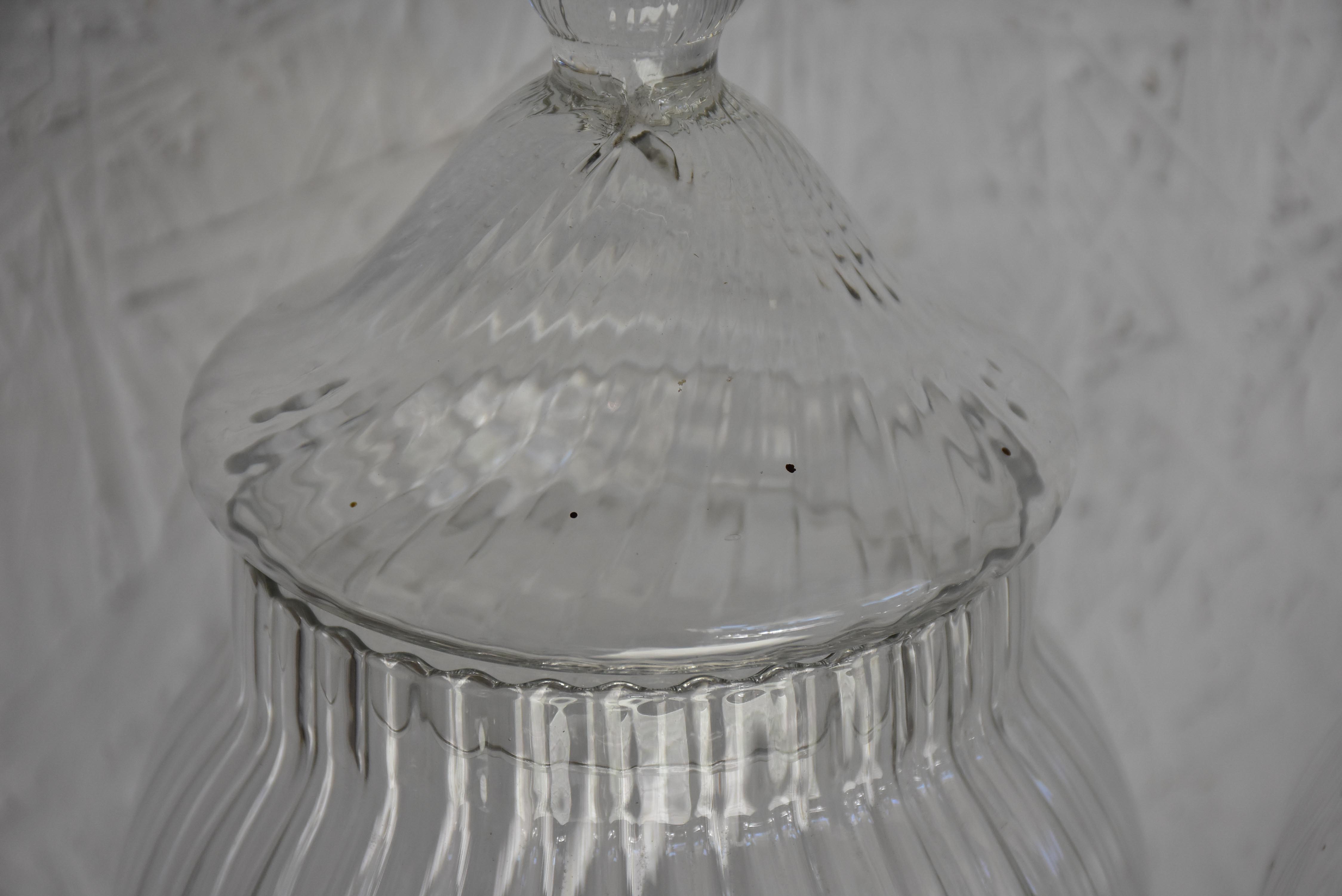 Three vintage French glass vanity jars with lids