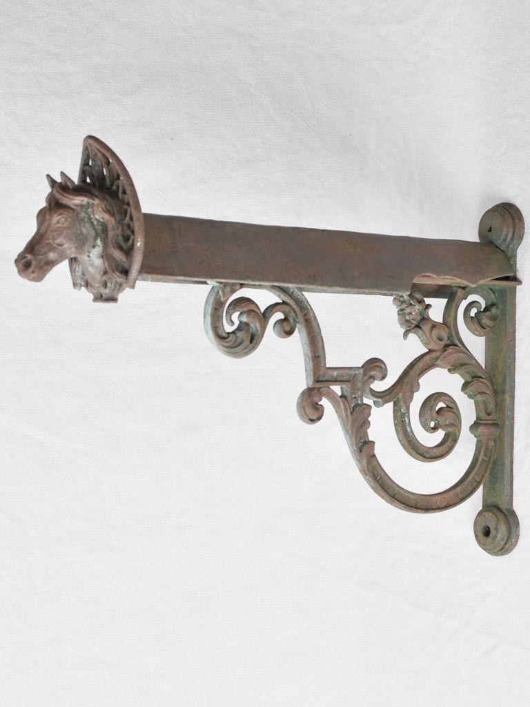 Antique French saddle rack with horse head - cast iron 23¼" x 15"