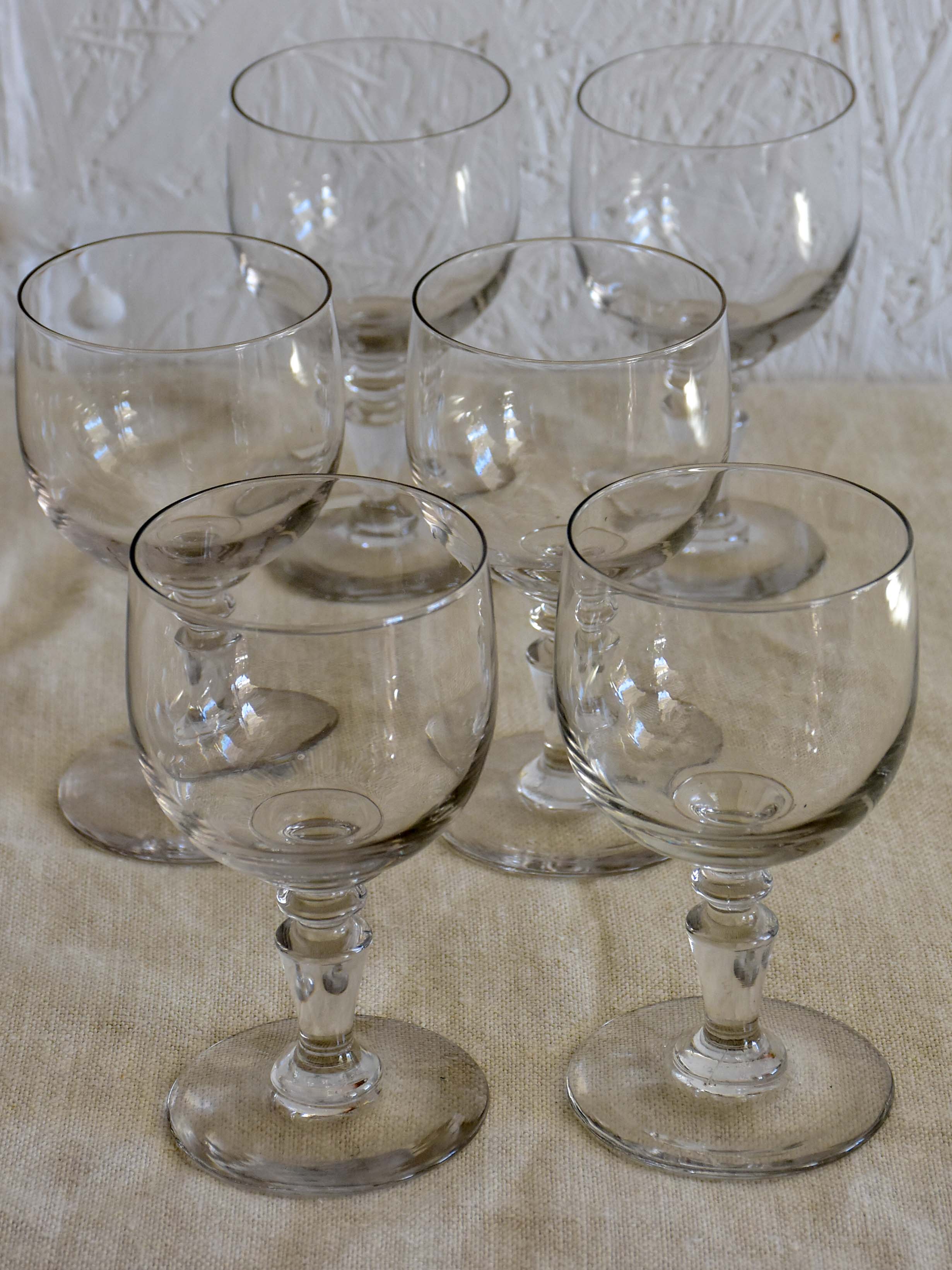 Six antique French wine glasses