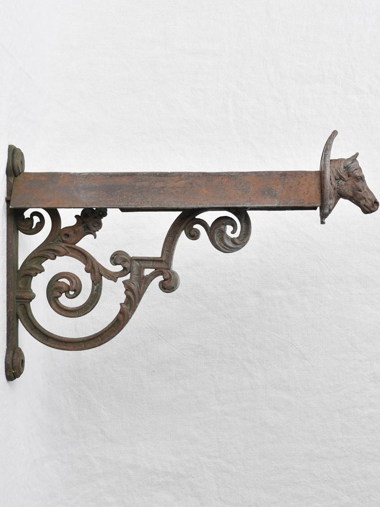 Antique French saddle rack with horse head - cast iron 23¼" x 15"