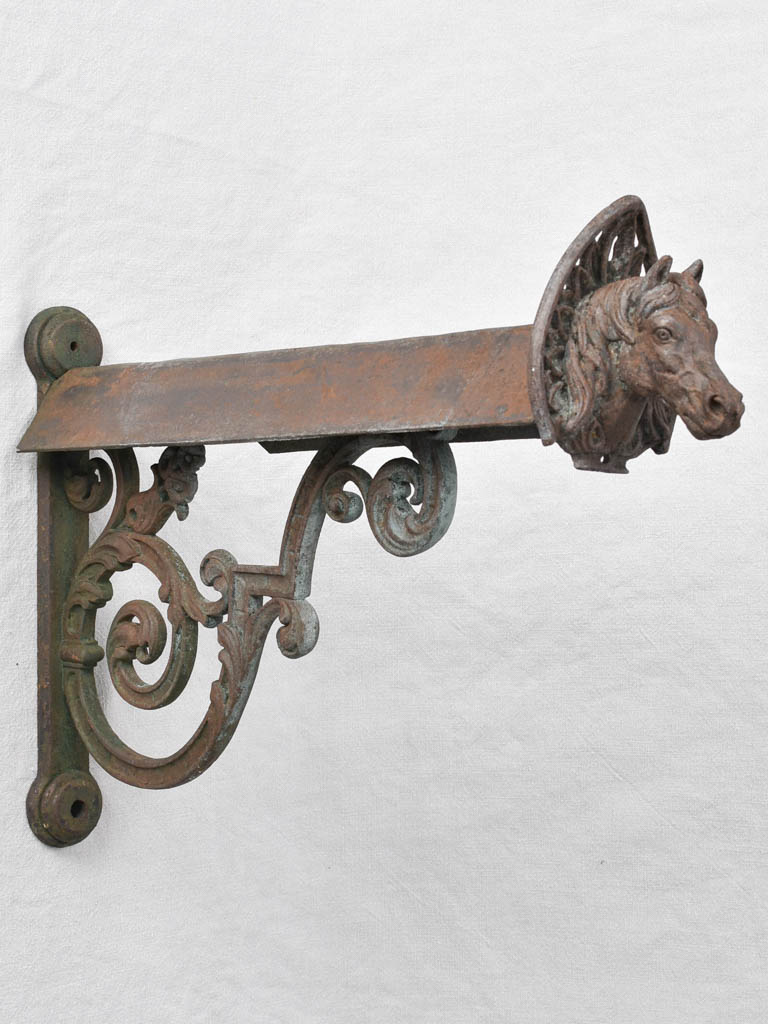 Antique French saddle rack with horse head - cast iron 23¼" x 15"