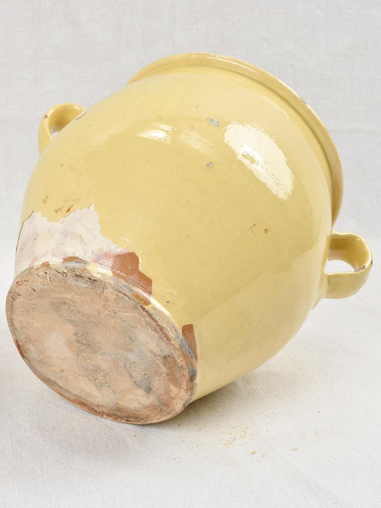 Antique French lidded preserving pot with yellow glaze 10¼"