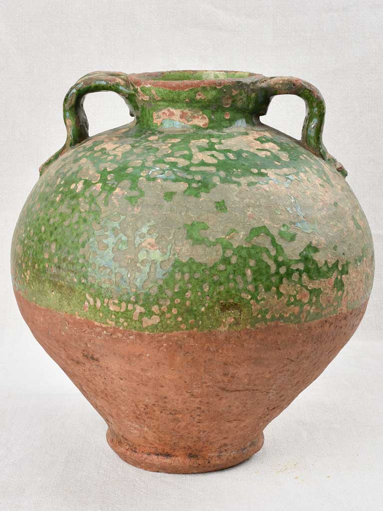 Large water pot with rustic green glaze, 19th century 14¼"