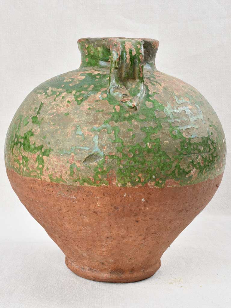 Large water pot with rustic green glaze, 19th century 14¼"