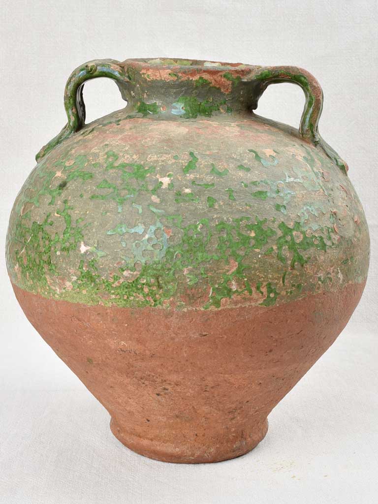 Large water pot with rustic green glaze, 19th century 14¼"