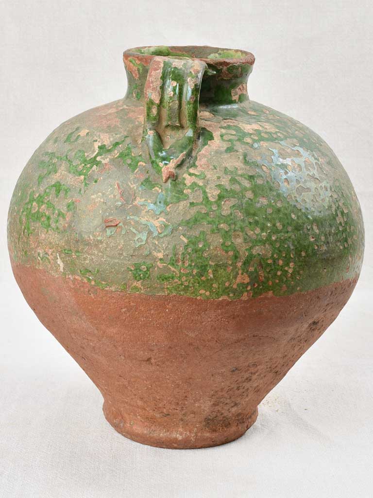 Large water pot with rustic green glaze, 19th century 14¼"