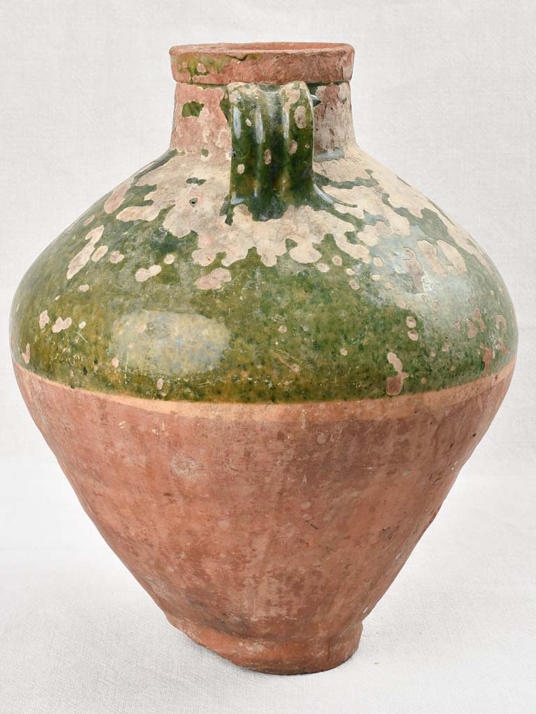 Large water pot with rustic dark green glaze, 19th century 15¾"
