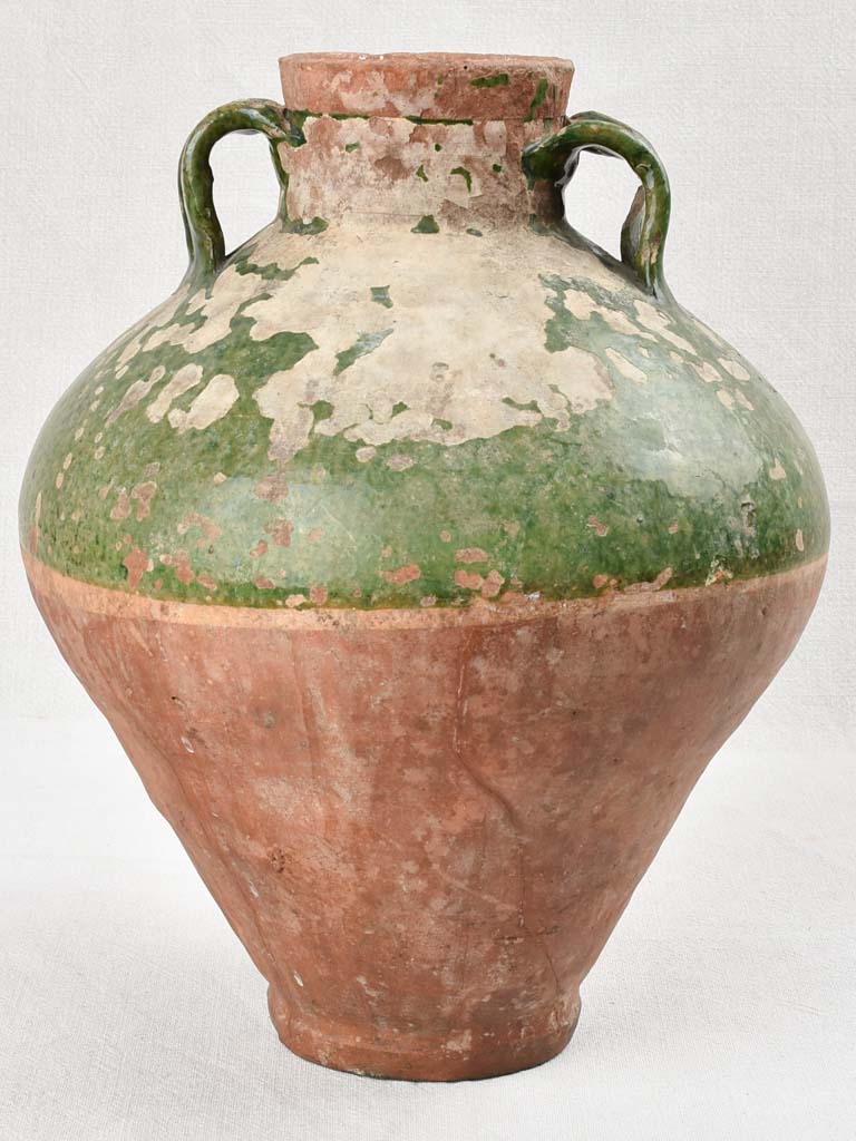 Large water pot with rustic dark green glaze, 19th century 15¾"