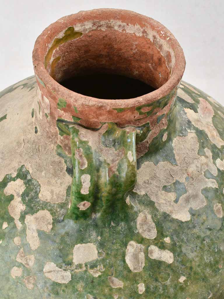 Large water pot with rustic dark green glaze, 19th century 15¾"