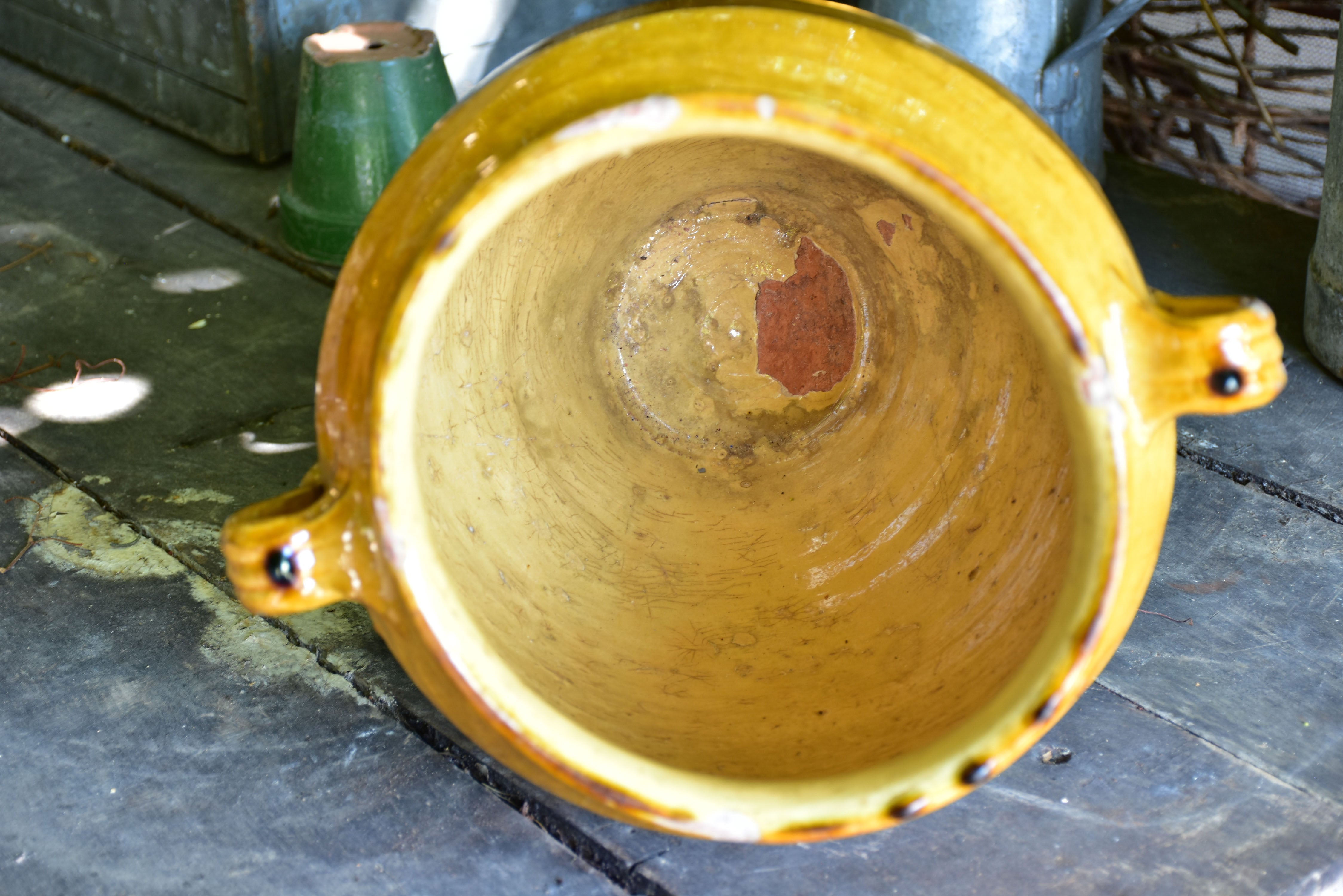 Large 19th century confit pot with ochre glaze