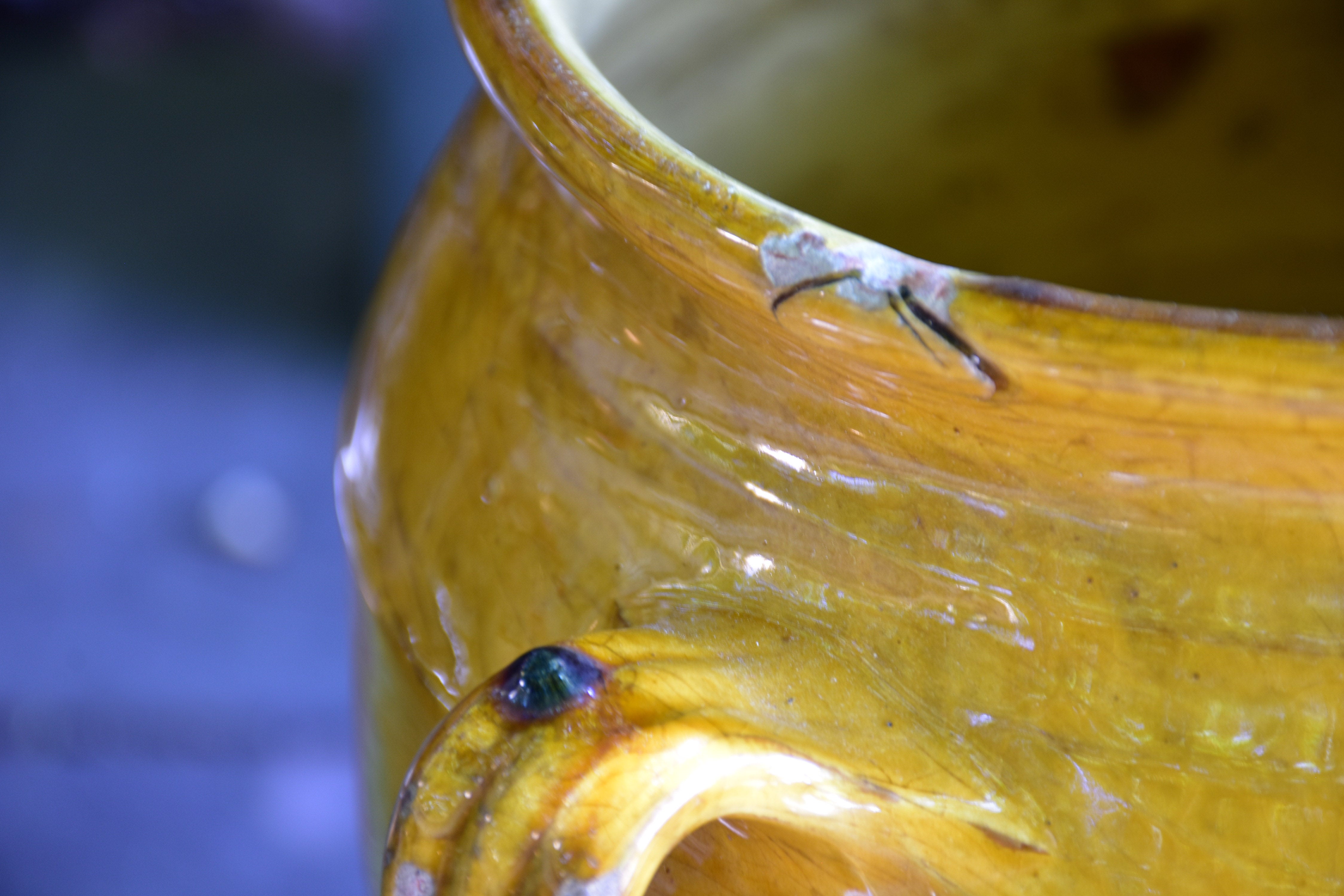 Large 19th century confit pot with ochre glaze