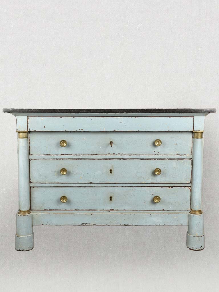 Antique Empire 3 Drawer Blue Dresser with black marble 51¼
