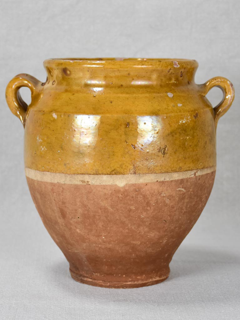 Antique French confit pot with yellow / orange glaze 8¾"