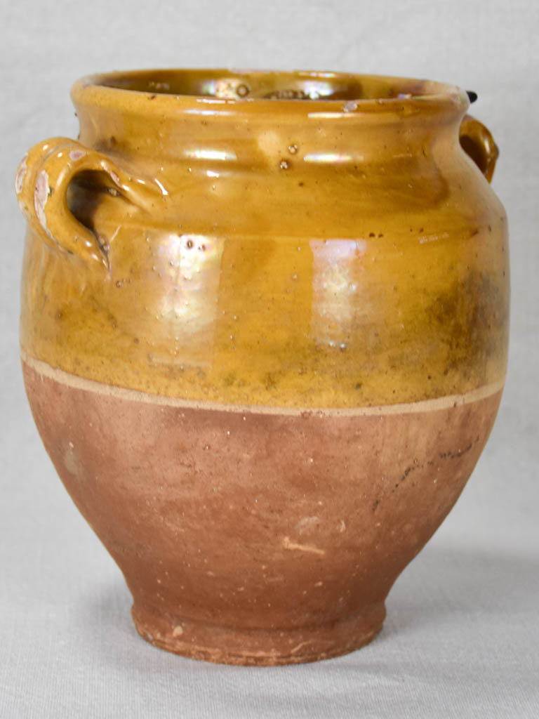 Antique French confit pot with yellow / orange glaze 8¾"