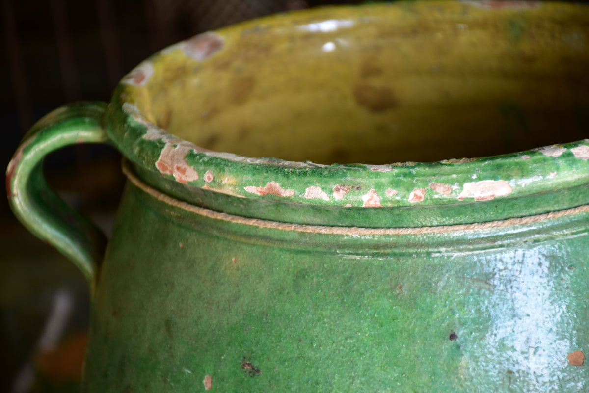 Very large green glazed French preserving pot