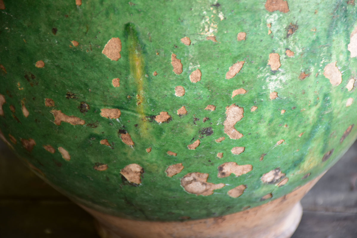 Very large green glazed French preserving pot